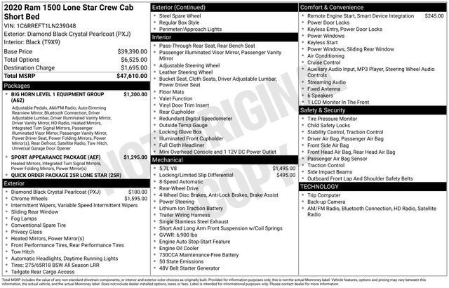2020 RAM 1500 Lone Star Crew Cab 4x2 5'7" Box