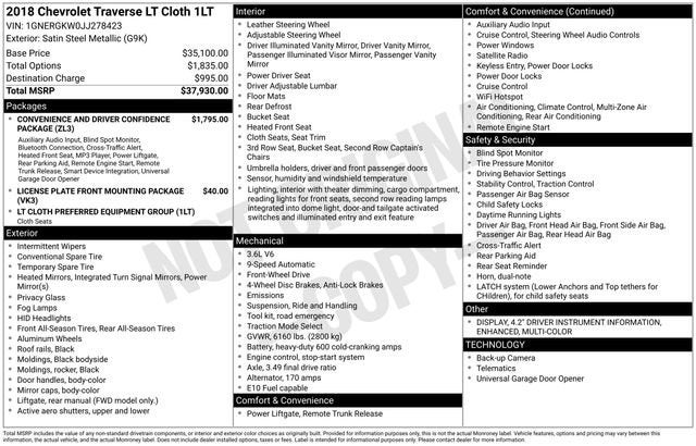 2018 Chevrolet Traverse LT Cloth