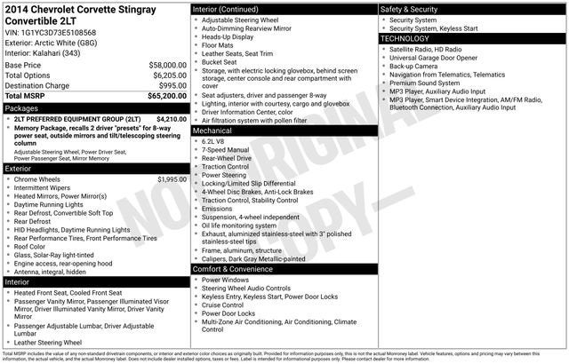 2014 Chevrolet Corvette Stingray 2LT