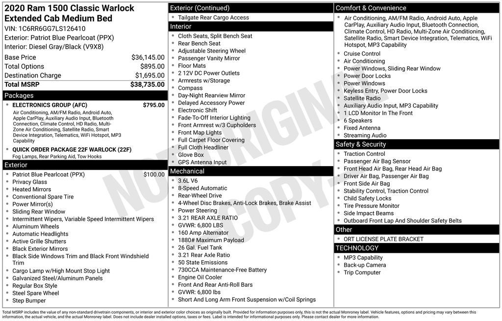 2020 RAM 1500 Classic Warlock Quad Cab 4x2 6'4' Box