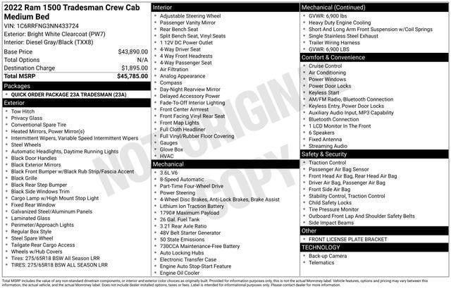2022 RAM 1500 Tradesman Crew Cab 4x4 6'4' Box