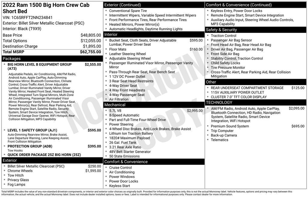 2022 RAM 1500 Big Horn Crew Cab 4x4 5'7' Box