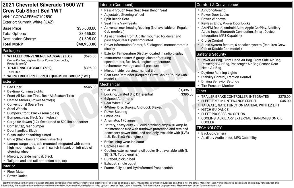 2021 Chevrolet Silverado 1500 2WD Crew Cab Short Bed WT